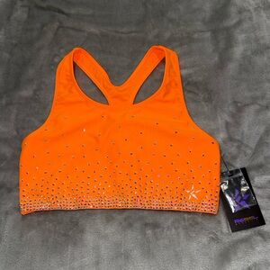 Rebel Athletic Rhinestone Racerback Sports Bra - Neon Orange
